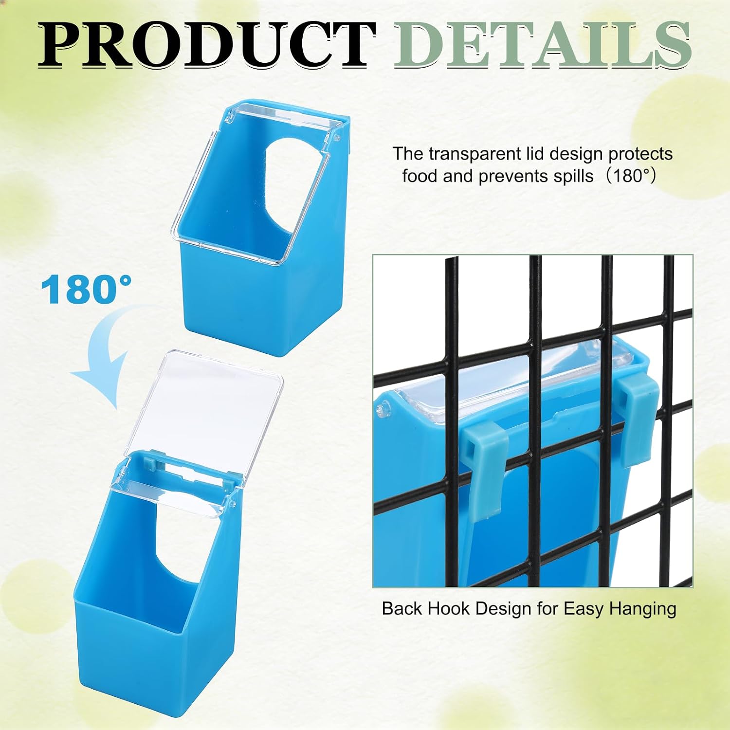 No Mess Bird Feeder, 3.5x3.1x5.5 Inch Parakeet Feeder Bird Cage Accessories Hanging Food Water Dispenser, (Blue, 4 Pcs), Intended for Pet/Pigeon/Parrot/Chicken