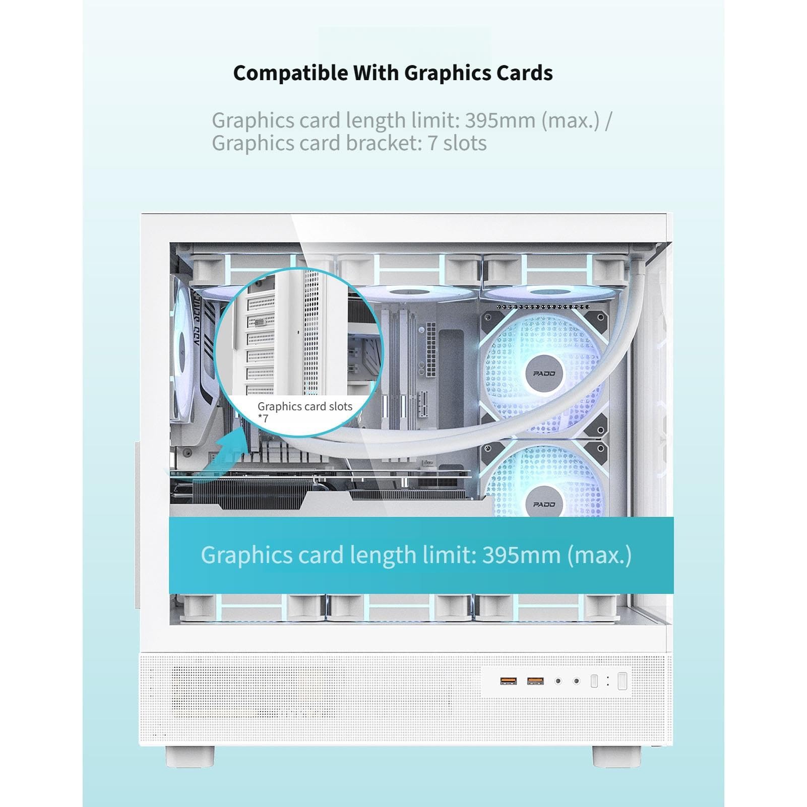 upim Computergehäuse, E-ATX-Gehäuse, Mid-Tower-Desktop-Computer, Gaming PC Gehäuse, USB 3.0-Anschlüsse, Doppelseitiges Gehärtetes Glas, Unterstützt Wasserkühlung(White,6fans)