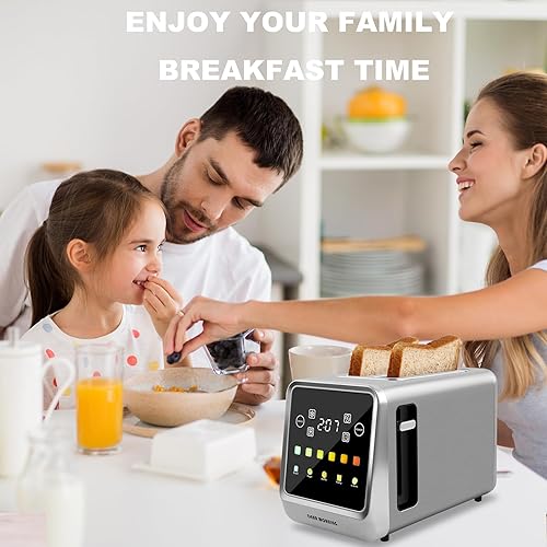 Miniatura 7 de Tostadora de pantalla táctil de 2 rebanadas, tostadoras de bagel con pantalla LCD, tostadoras digitales inteligentes de acero inoxidable con tostada
