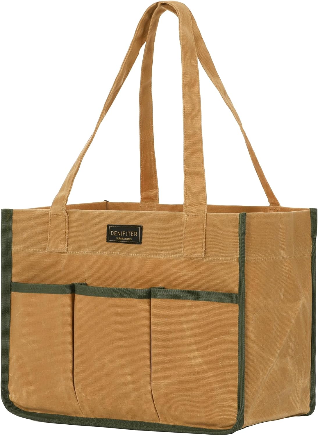 12.5-Inch Waxed Canvas Wide Mouth Tool Bag, Multi-Purpose Waterpoof Tool Organizer Bags with 6 External Pockets | Khaki