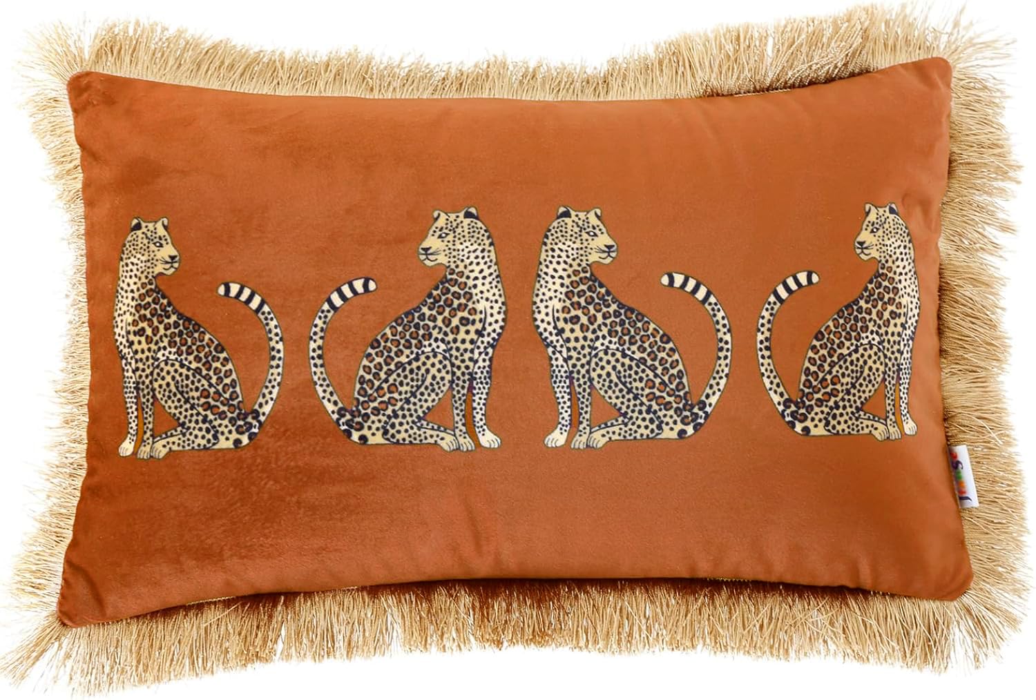 XSlive Fall Lumbar Decorative Throw Pillow Cover with Tassels Leopard Pattern Cushion Cover Luxury Style Soft Velvet Pillowcase for Sofa Couch Bedroom (12"x20",Orange) โ image 1