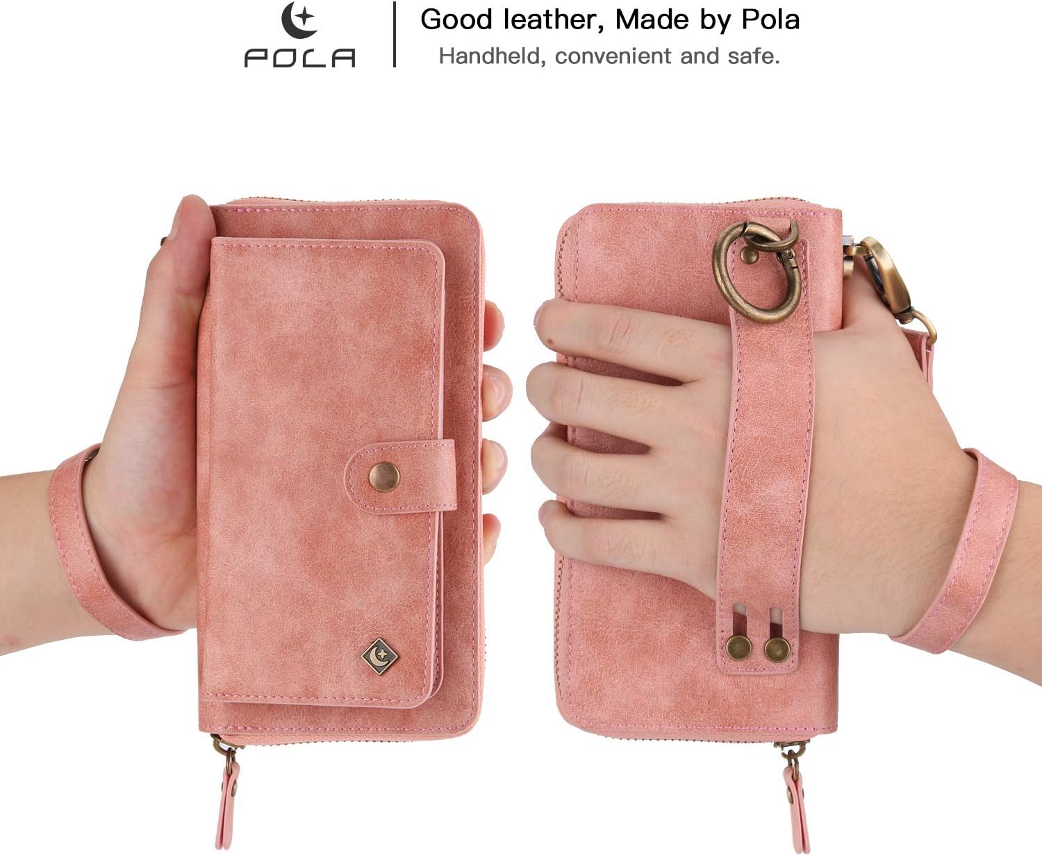 XRPow Wallet Case iPhone 11 Pro Max 6.5Inch [2 in 1] Magnetic Detachable Wallet Case [Vegan Leather] Zipper Clutch Folio Flip Card Solt [Wrist Strap] Purse Protection Back Cover - Rose Gold