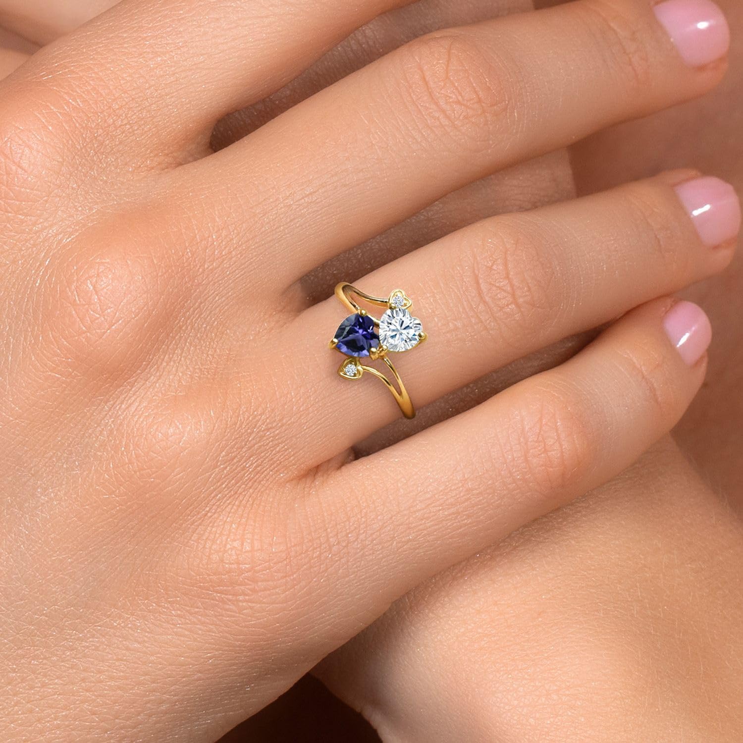 Gem Stone King Customized and Personalized Engraved Engagement Ring For Women | 6MM Heart Shape | Gemstone Birthstone | 18K Yellow Gold Plated Silver | Wedding Anniversary Promise Ring