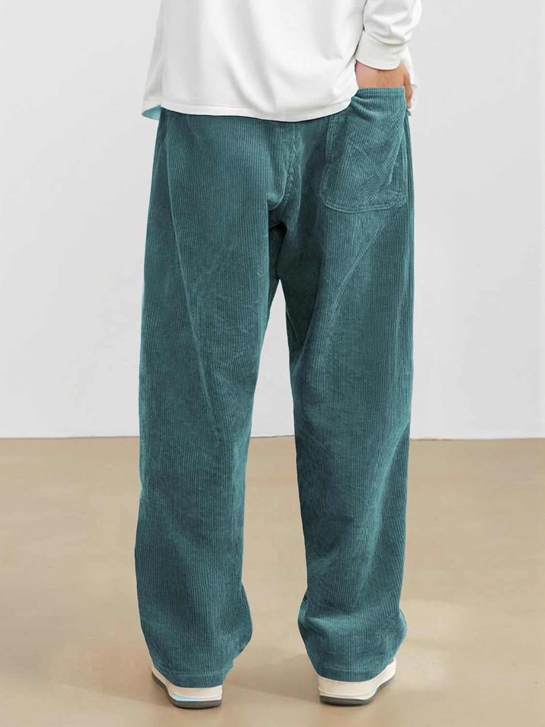 JMIERR Mens Corduroy Pants Casual Baggy Pants Wide Leg Loose Fit Joggers Sweatpants Elastic Waist Drawstring with Pockets - Image 3