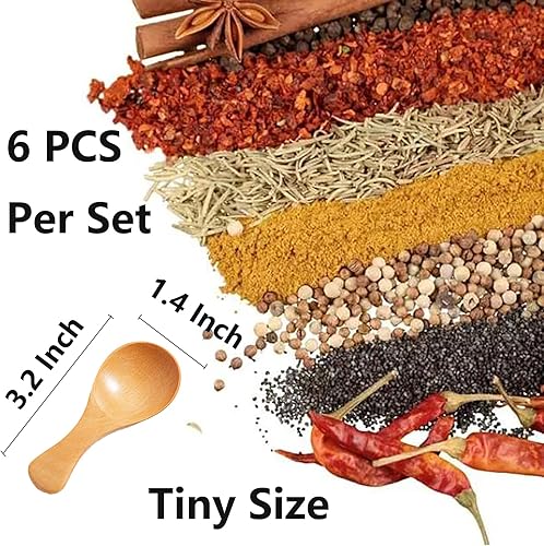 Miniatura 2 de Asanta - 6 mini cucharas de madera, cucharas pequeñas de 3.2 pulgadas para tarros de especias, cuchara pequeña de madera para condimentos para sal,