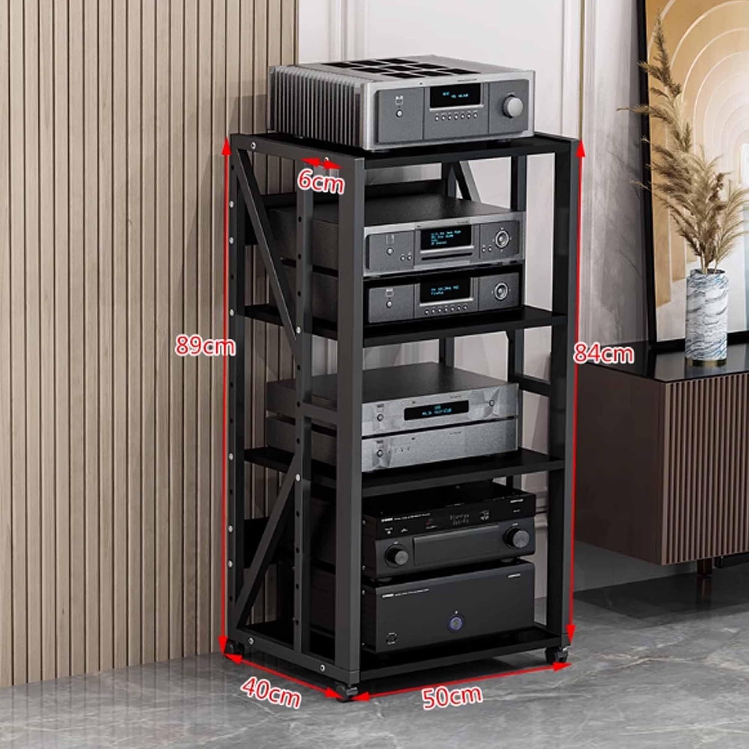 3/4/5-Tier AV Media Stand audio-video shelving Stereo Racks Open Storage Shelves Component Cabinet for Home, Recording Room, Office and Theater(Black,50x40x89cm)