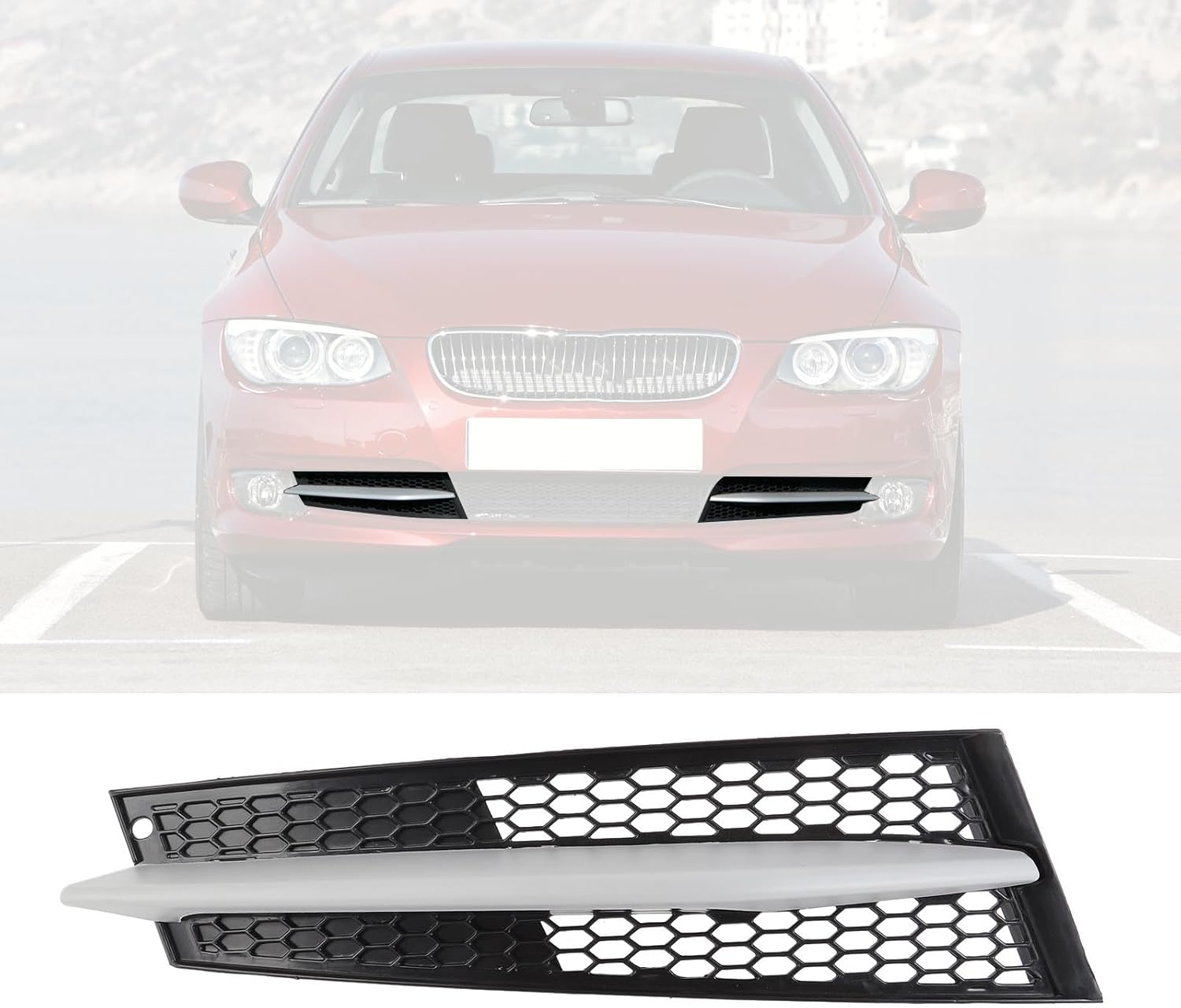 Front Bumper Grille, Bumper Lower Grille with Trim Strip Set Fashion Decoration Replacement for 3 Series E92 E93 LCI 2011-2013, (Left: 51117229181+51117227923)