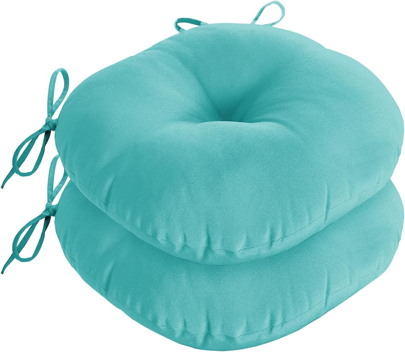 downluxe Bistro Chair Cushions for Patio Furniture, Water-Resistant Round Outdoor Chair Cushions Set of 2 with Non-Slip Ties, 15" x 15", Teal