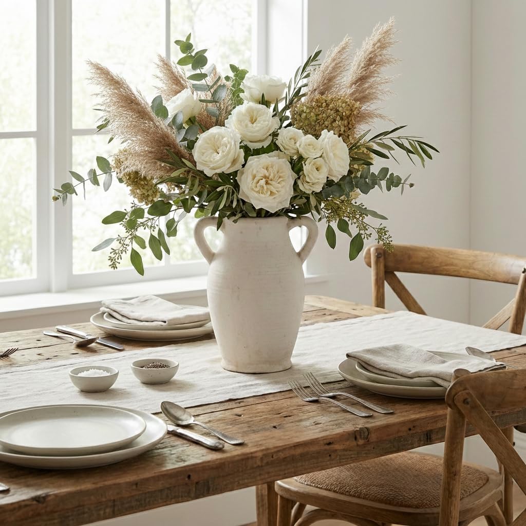 Emotionally Grounded Vase, Vaseking Large Ceramic Rustic Vase with 2 Handles, 9.8 inch Minimalist Decorative Farmhouse Tall Vases for Home Decor, Living Room, Enterway, Table Decoration, Off White - Image 8