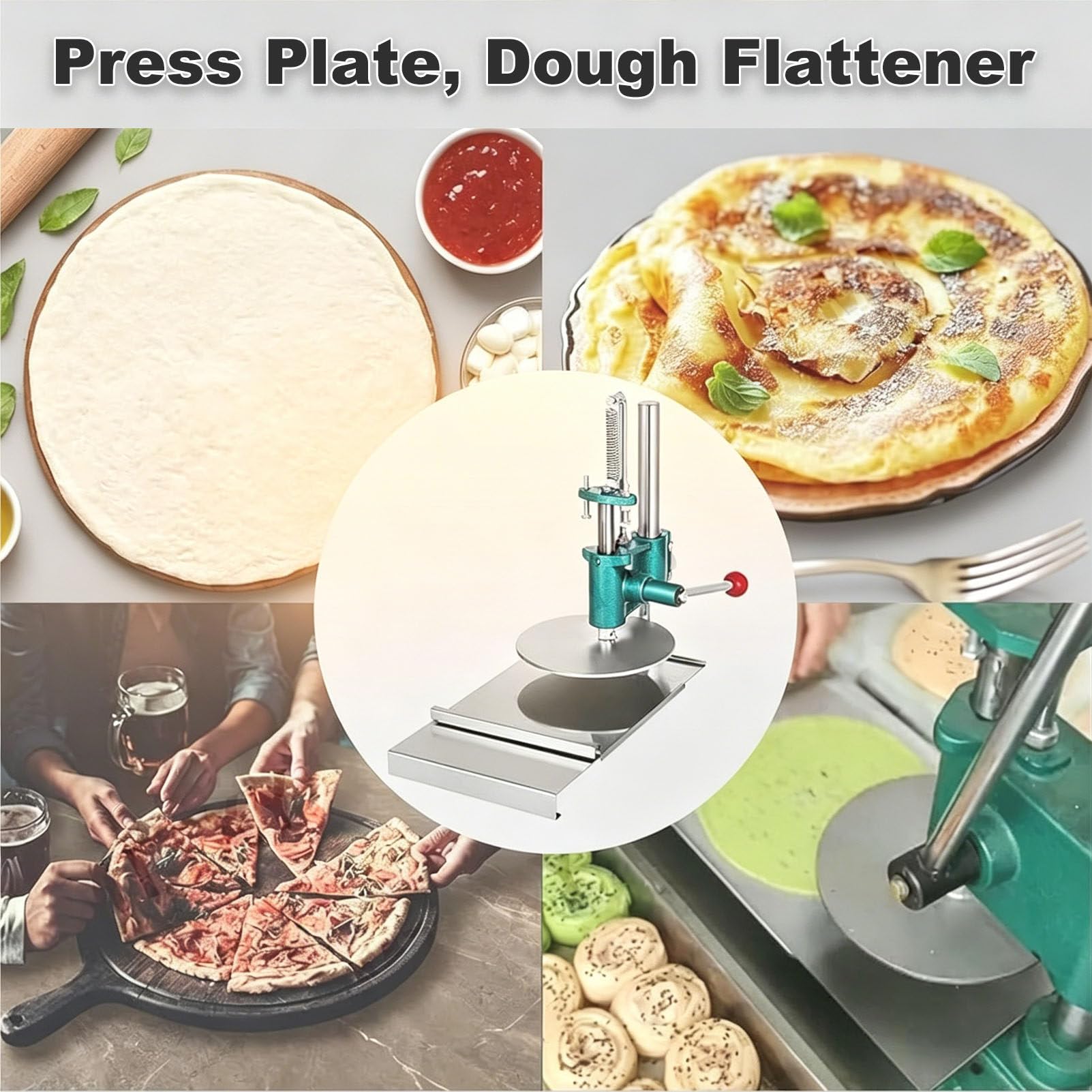 Pressa per pizza con piastra di trazione, foglio Chapati e macchina per croste per pizzerie, venditori ambulanti e ristoranti - Attrezzatura da cucina commerciale