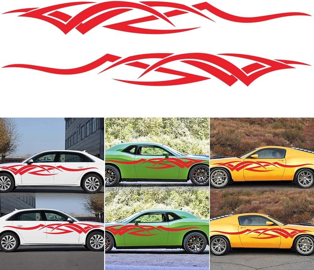 2Pcs Universal Flame Graphics Car Auto Body Side Sticker Flame Racing Sports Self-Adhesive Side Strip Decal Decoration Accessories for Jeep Truck SUV Off-Road Vehicles