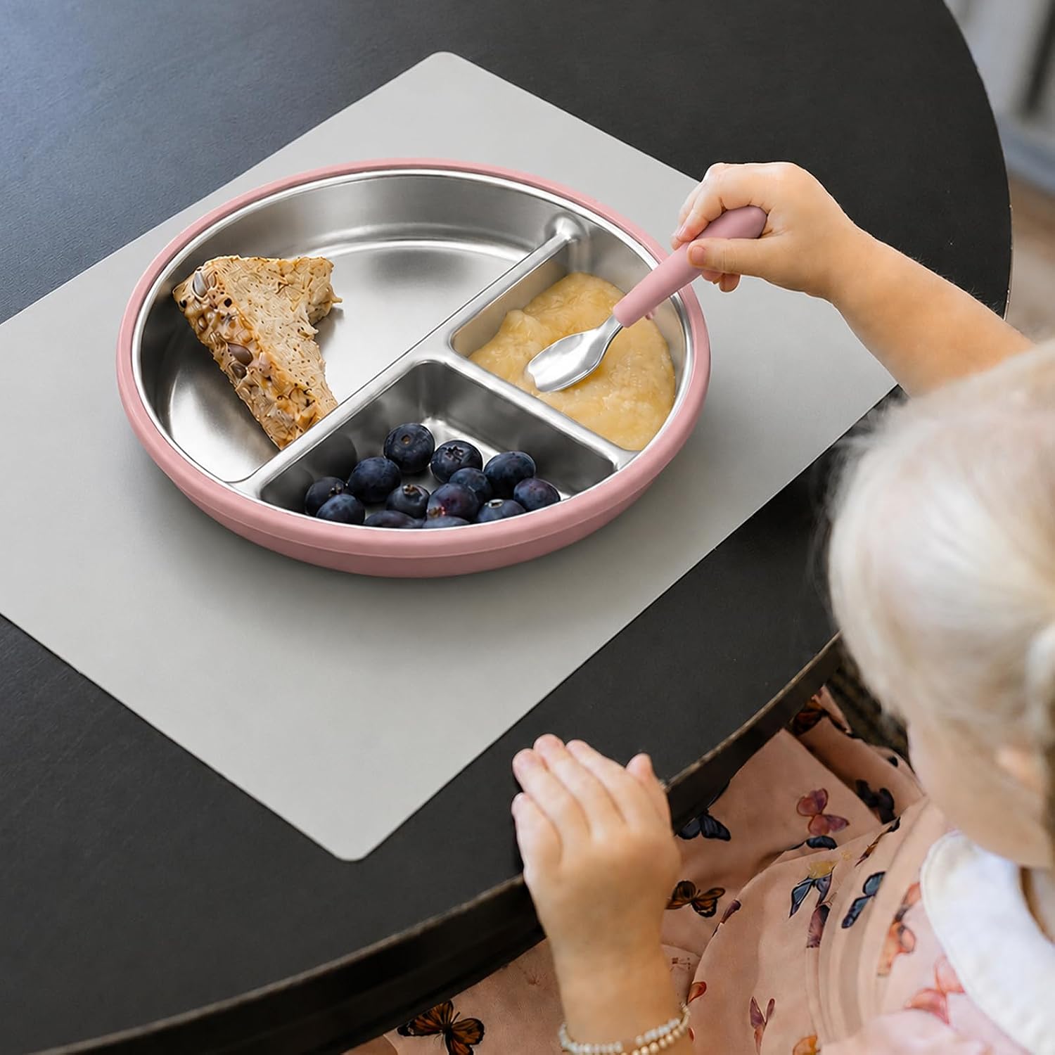 Bakpoco Stainless Steel Suction Kids Plates with Lids, DEEP 9" Divided Family Table Plate for 2Y-8Y+ Toddlers & Preschooler, Bigger Portions Transition, 3-Pack