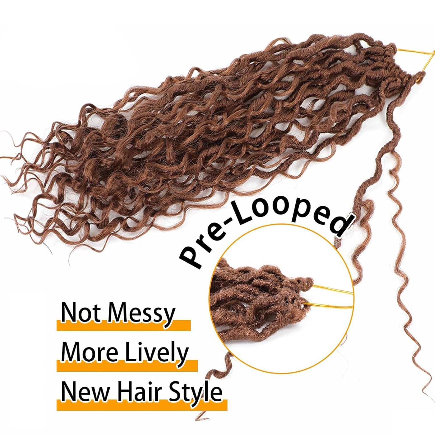 PORSMEER 18 Inch Goddess Locs Crochet Hair 6 Packs for Women Pre-looped River Curly Faux Locs Crochet Hair with Curly Ends Boho Locs Synthetic Hair Extensions (Auburn Brown) - Image 3