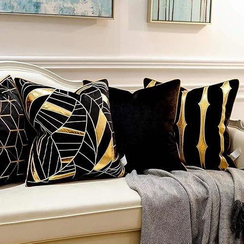 Miniatura 4 de Avigers Funda de cojín de 20 x 20 pulgadas a rayas negras y doradas, funda de almohada decorativa europea de lujo para sofá, sala de estar,