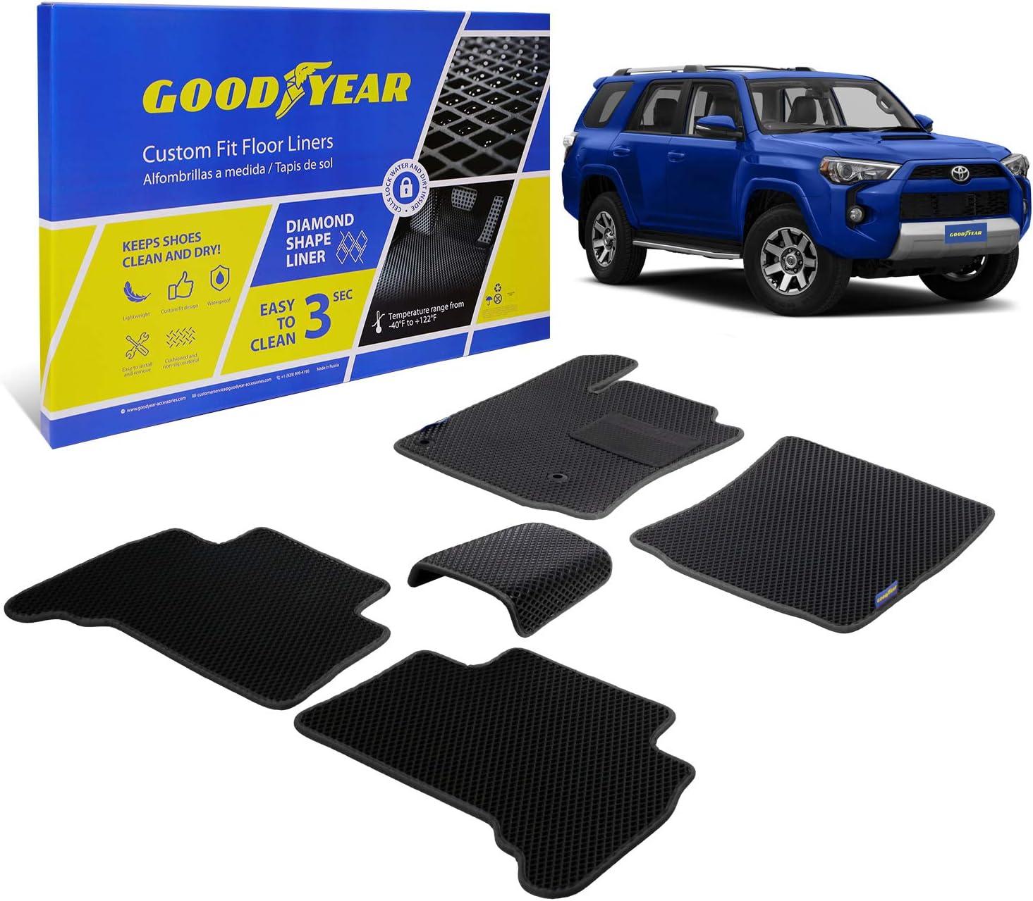 Buy 1 get 1 🔥 Goodyear Custom Fit Car Floor Liners for Toyota 4Runner 2010-2012, Black/Black 5 Pc. Set, All-Weather Diamond Shape Liner Traps Dirt, Liquid, Precision Interior Coverage - GY004276 Black Friday Clearance Goodyear Custom Fit Car Floor Liners for Toyota 4Runner 2010-2012, Black/Black 5 Pc. Set, All-Weather Diamond Shape Liner Traps Dirt, Liquid, Precision Interior Coverage - GY004276