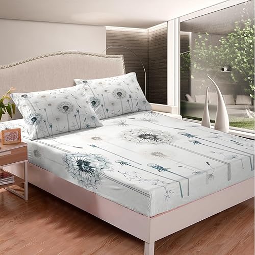Miniatura 2 de Manfei Sábana bajera ajustable floral de diente de león, tamaño individual, juego de ropa de cama de flores silvestres de 2 piezas para decoración