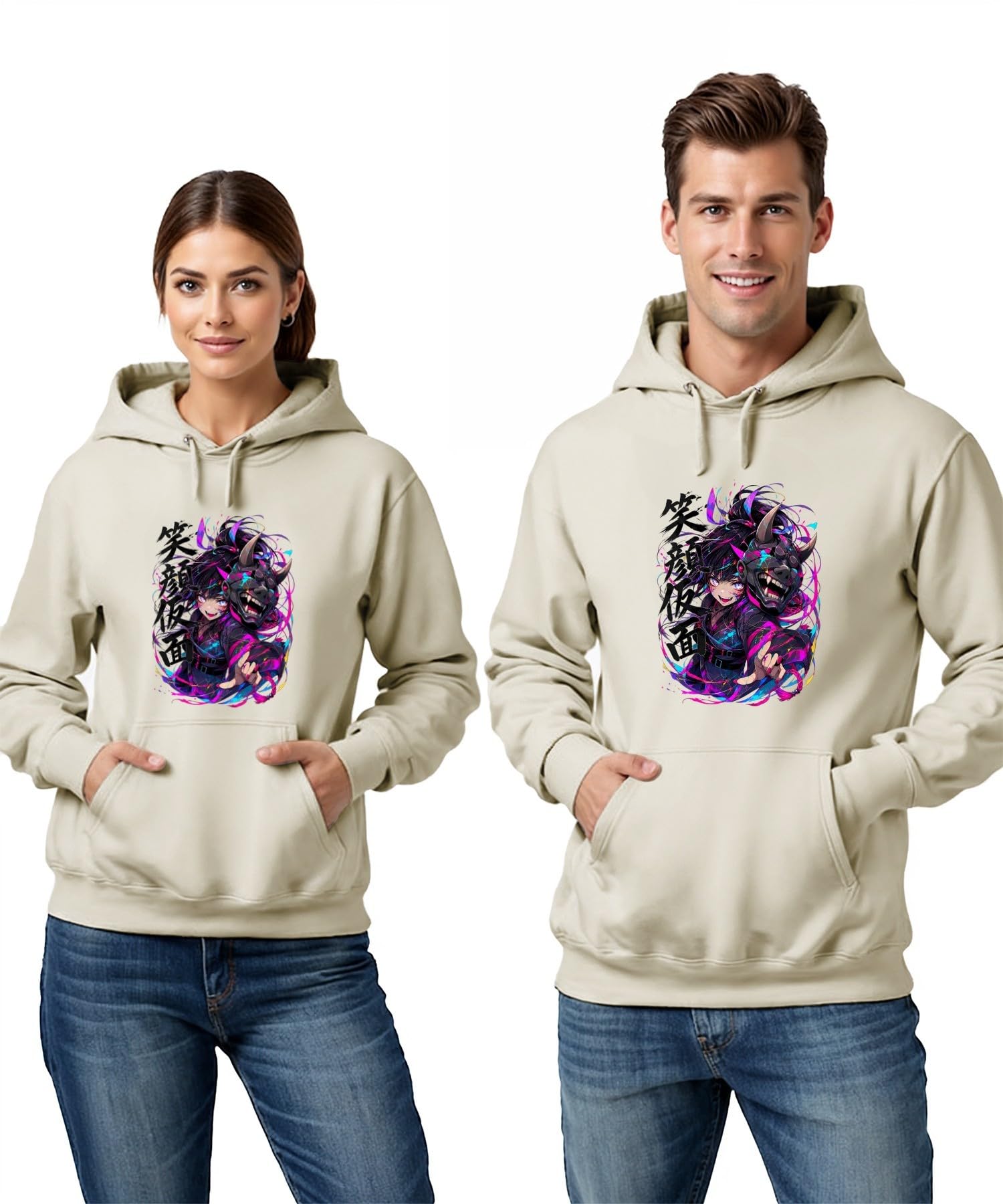Anime dziewczęca maska Hannya Japonia Y2K bluza z kapturem, natura, S | Manga Otaku Cyberpunk Demon Gejsza Neon Urban Vaporwave Cosplay Pomysł na prezent Sztuka uliczna