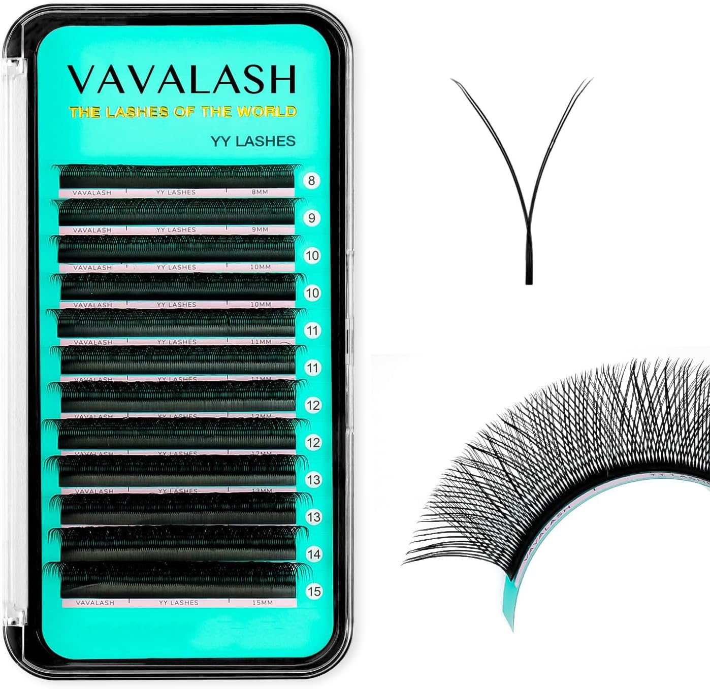 VAVALASH Y Lash Extensions D Curl 0.07mm 8-15mm Mix Tray Easy Premade Volume 4D Fans Eyelash Extension YY Type Natural Volume Lashes Extension Soft Matte Black Lashes (YY-0.07-D-8-15mm)