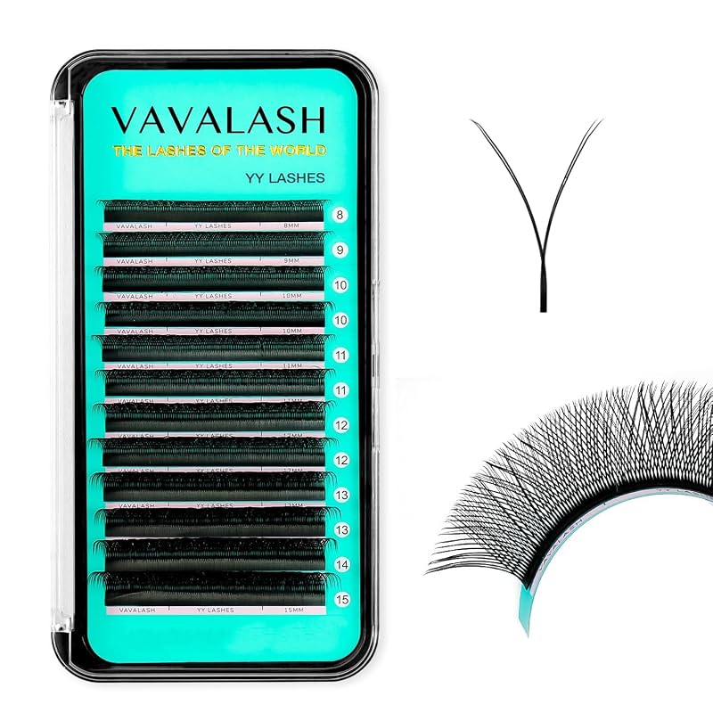 Extensões de Cílios VAVALASH Y D 0,07 mm 12 mm, Leque Pré-Montado 2D, Preto Fosco, YY-0.07-D-12mm