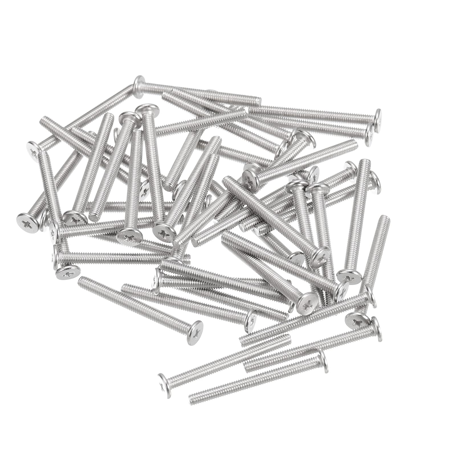uxcell M3-0.5 x 30mm 50Pcs Flat Round Head Screws 304 Stainless Steel Phillips Drive Machine Screws Hardware Fastener for Furniture Connection