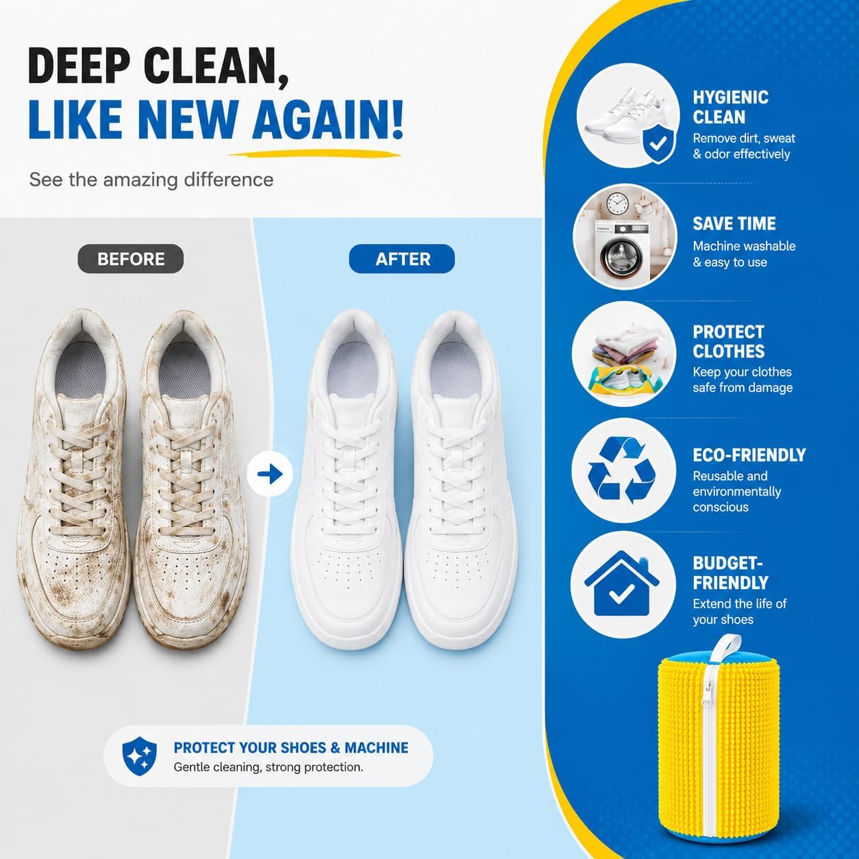 6-in-1 Premium Shoe Washing Machine Bag Kit – Laundry Shoe Bag for Washer & Dryer Safe, Reusable Sneaker Cleaning Bags with Microfiber, Auto-Lock Zipper, Includes Brush, Shoe Trees & Drying Bag image 2
