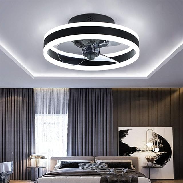 Led Ceiling Fans with Lights Reversible Remote, 6 Speeds Modern Bedroom Fan Ceiling Light Quiet Φ40cm Dimmable Small Ceiling Fan Light for Living Room,Black