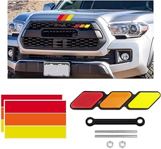 Insignia de rejilla tricolor, emblema clásico de rejilla con calcomanía de rayas de 3 colores, etiqueta de rejilla de coche y camión, decoración compatible con 4 Runner, Highlander, RAV4 (amarillo,