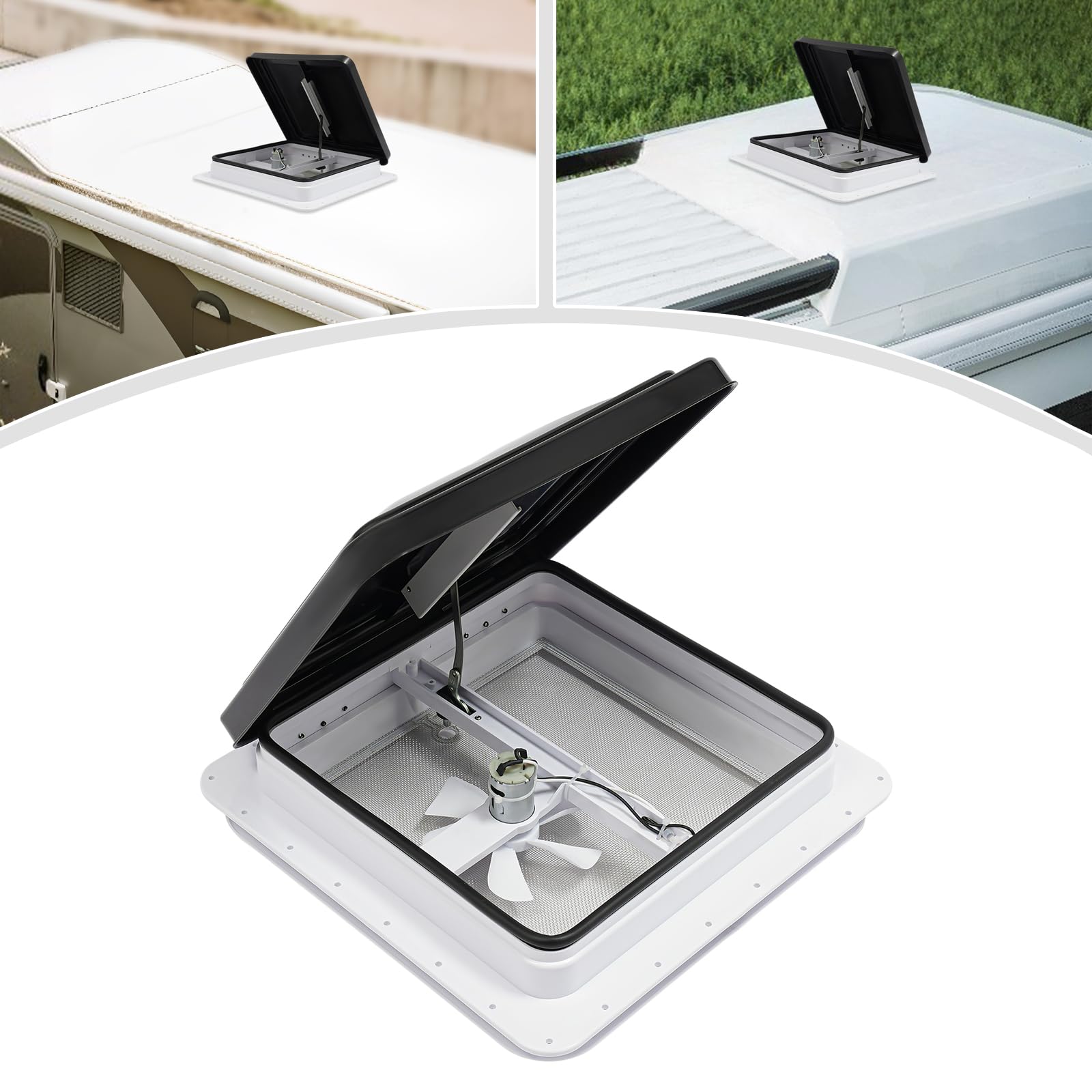 Ventana de caravana 42x42 cm, tragaluz de tejado, tragaluz con pantalla, claraboyas Wnmobil