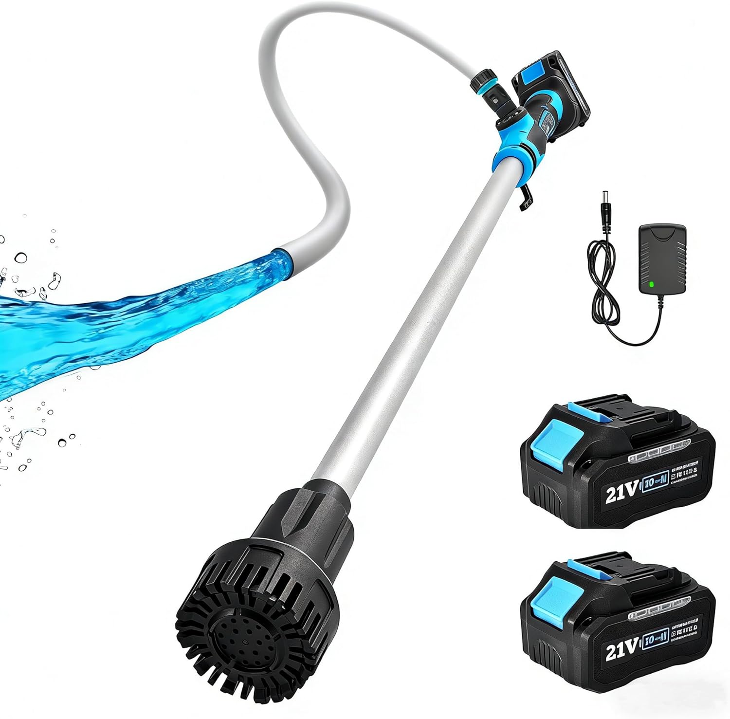 Cordless Stick Water Transfer Pump 720GPH 32FT Head Included 2x4000mAh 21V Battery and Charger 90 Minutes Run Time Battery Water Pump 3/4" Outlet for Garden Farm Hot Tub Pool RV Boat Draining