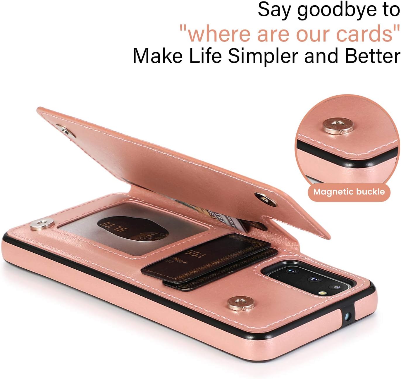Apucase Samsung Galaxy S20 5G Case S20 Wallet case Card Holder Case,Protective Cover with Credit Card Slot Holder and Leather Case for Galaxy S20 6.2Inch (Rosegold)