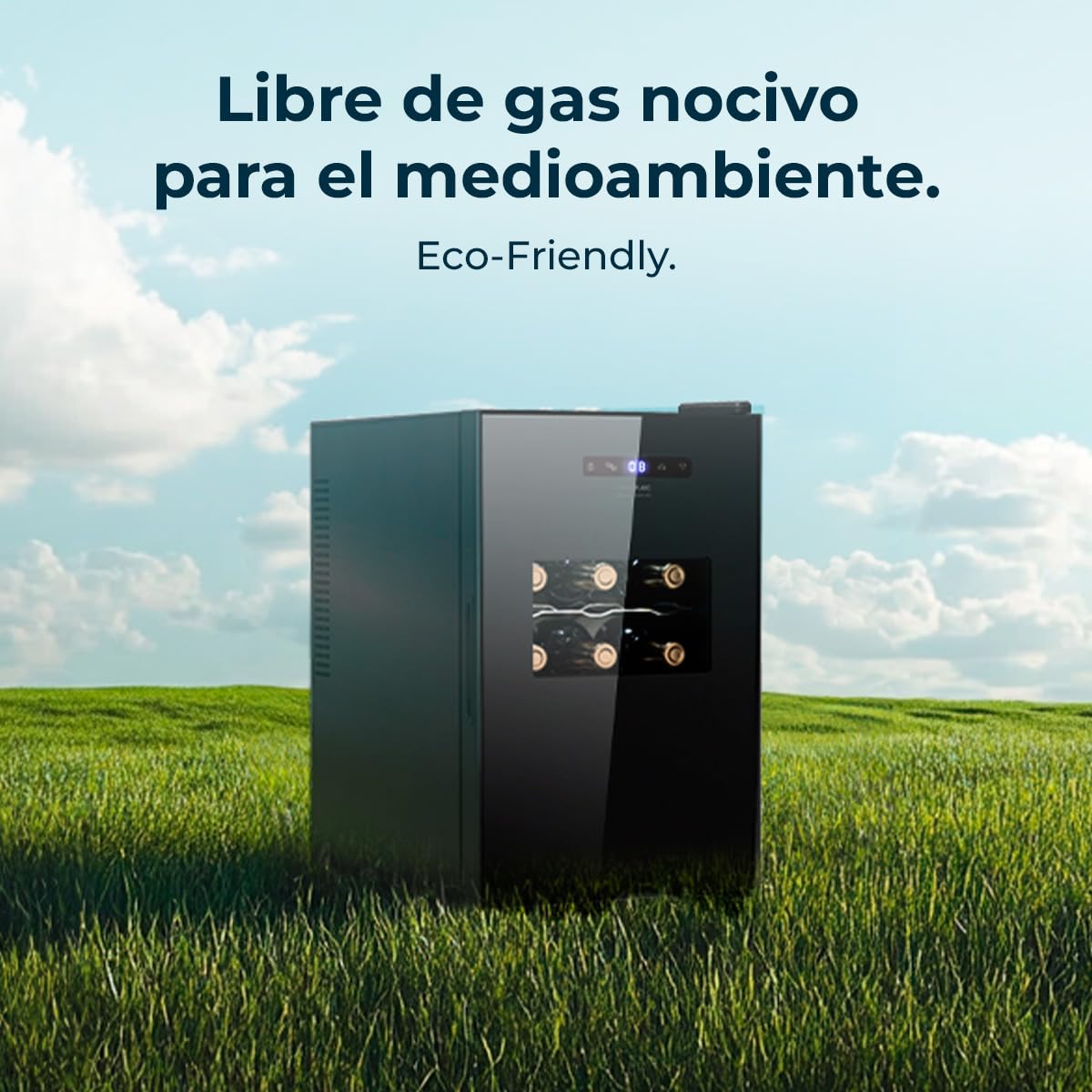 Cecotec Vinoteca Bolero GrandSommelier 1550 CoolCrystal. Bodega para 15 botellas, temperatura ajustable de 5-18ºC, enfriamiento termoeléctrico, silenciosa con 35 dB, panel táctil y LED eco-friendly.
