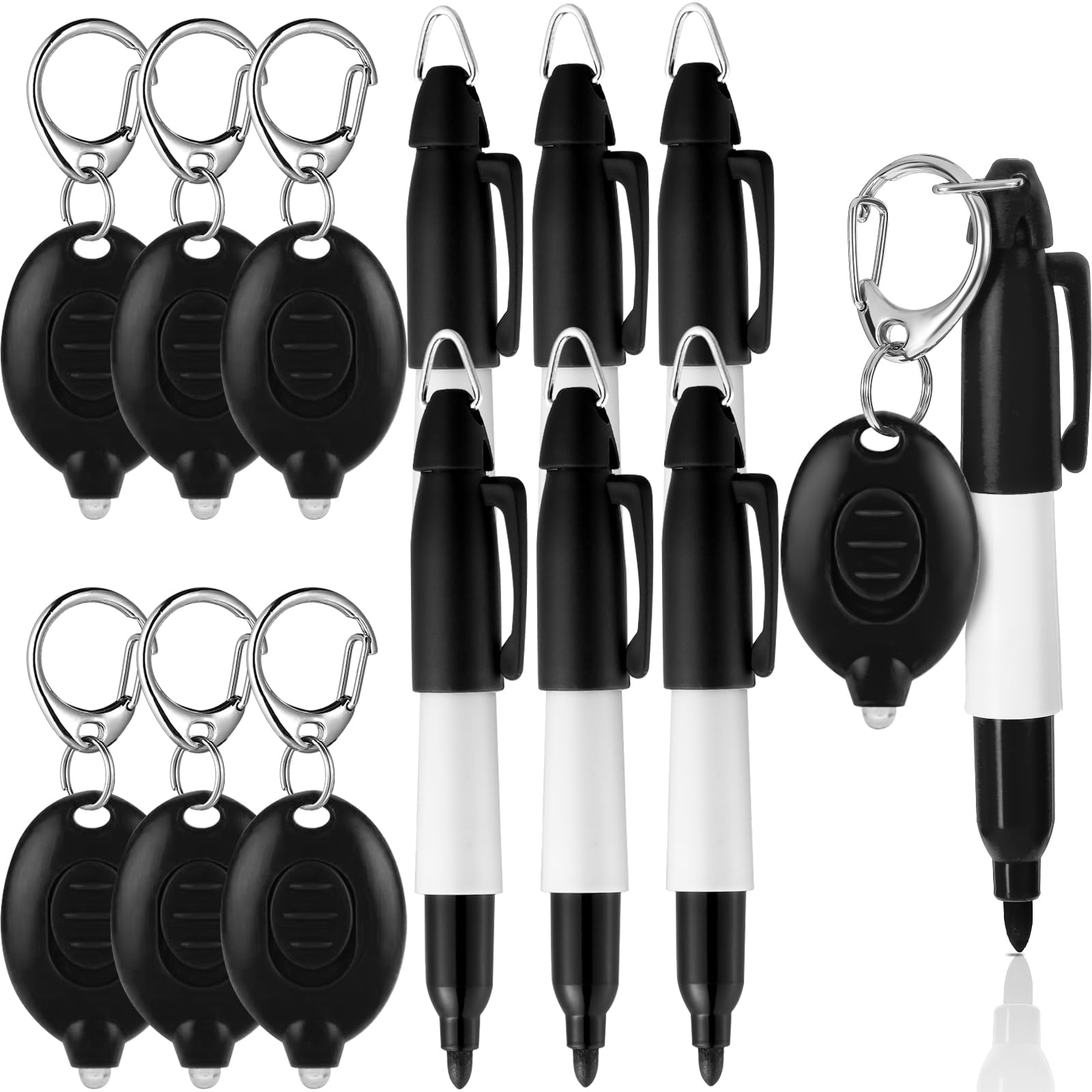 Zonon 12 Pcs Nurse Badge Reel Pen Set Mini Flashlight Keychain LED Permanent Marker Keychain for Nurse Badge(Classic Black)