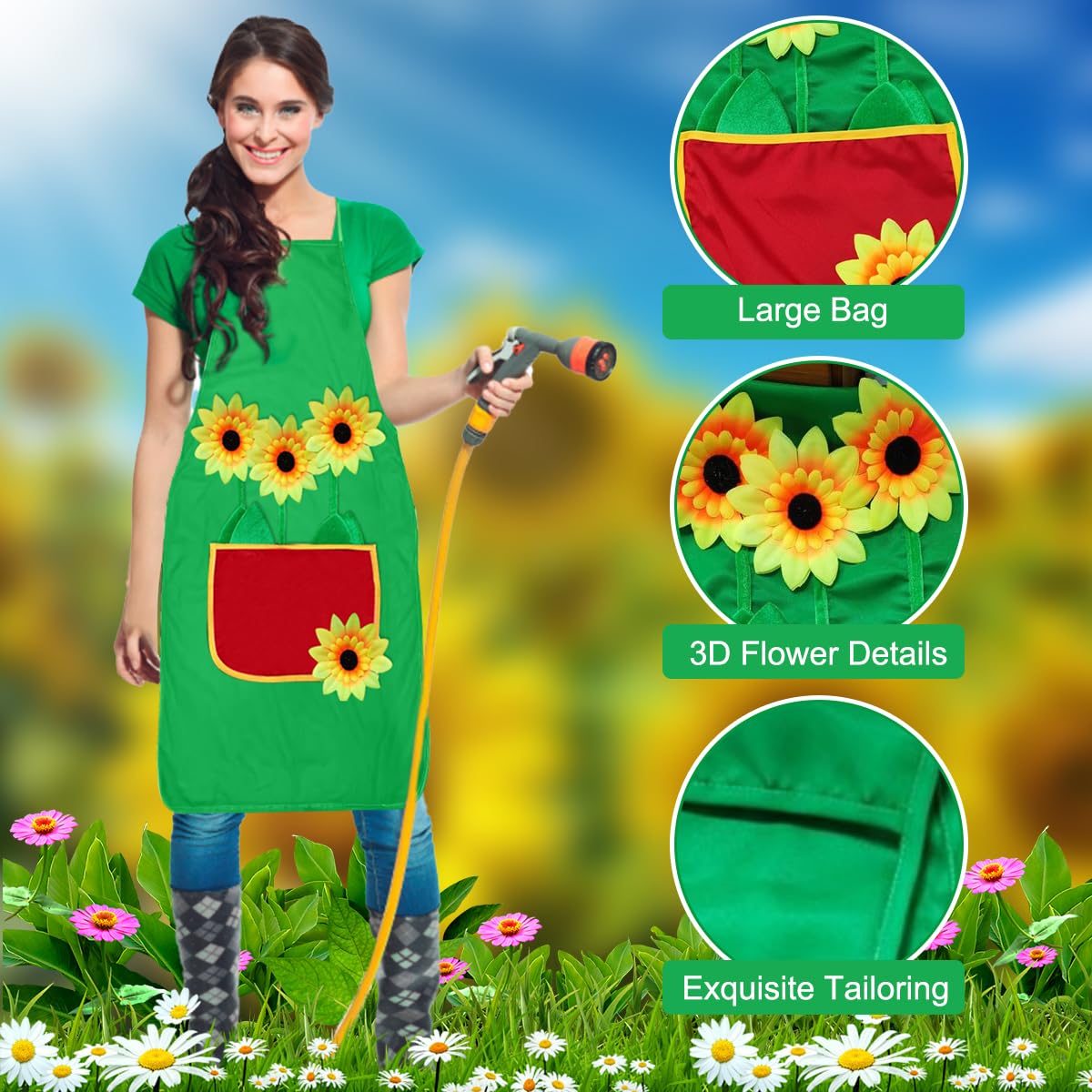 Tablier de Jardinier Tournesol, Costume de Jardinier, Tablier Barbecue avec Poche pour Barbecue, Restaurant, Café, Jardinage