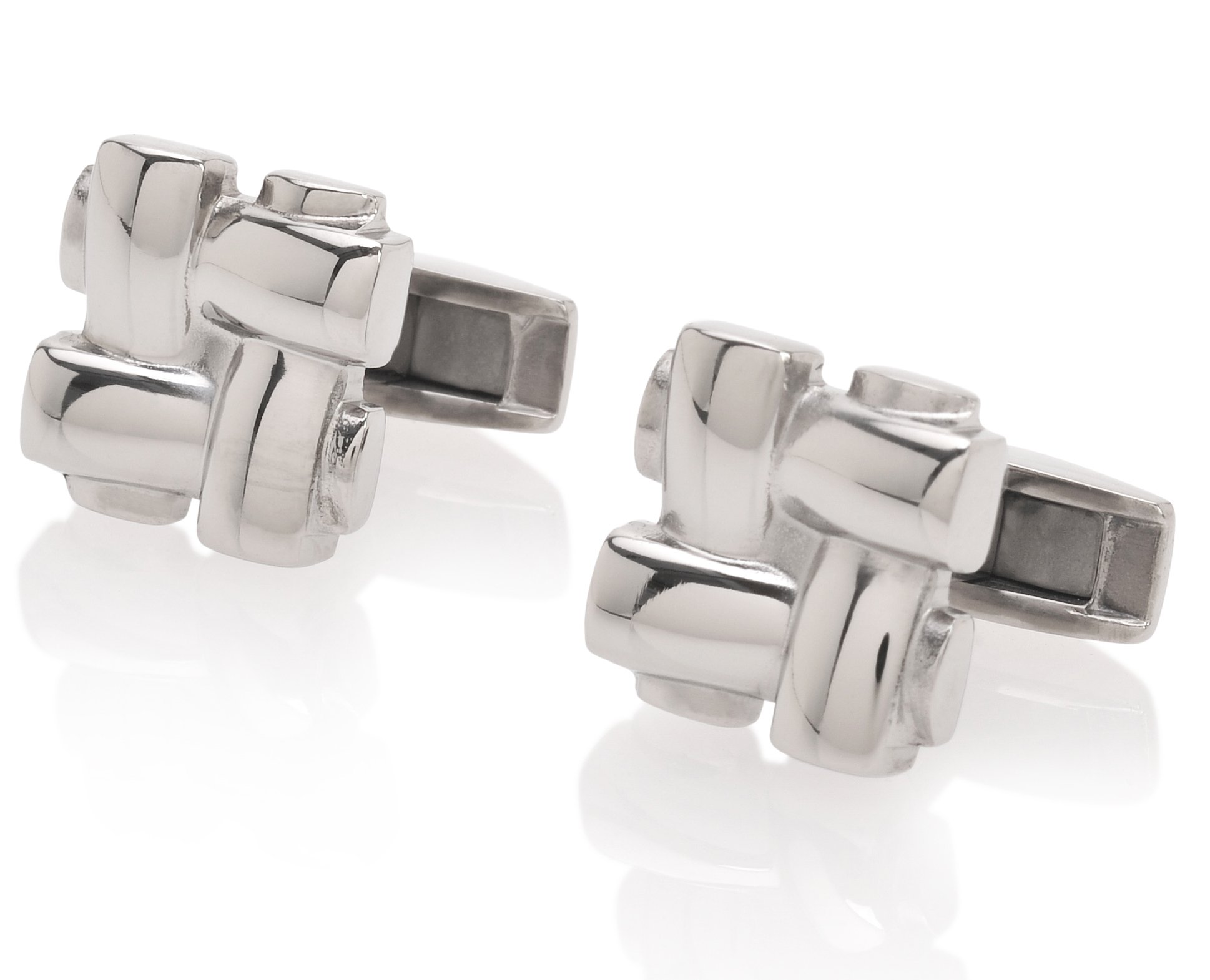 De Lorenzoof New York Titanium Luxury Polished Knot Cufflinks, Titanium