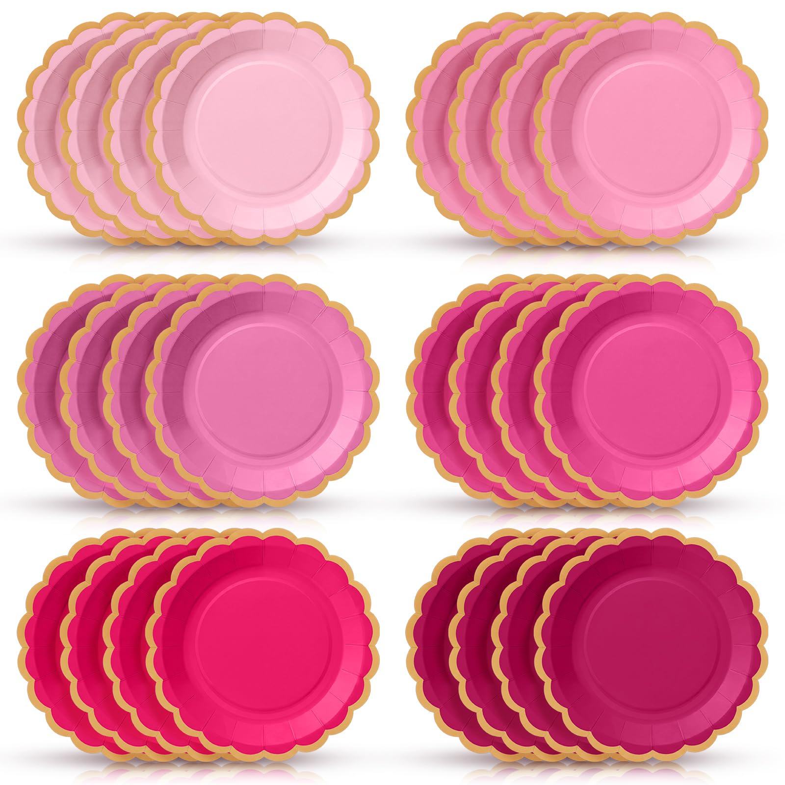 48 Pcs Breast Cancer Awareness Plates 9 Inch Hot Pink Scalloped