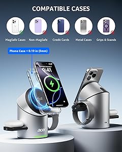 Acer S2 3 in 1 Charging Station for Apple - Qi2 15W iPhone Wireless Charging Station, Magsafe Charger Stand for iPhone 17 16 15 14 13 12 - Apple Watch - Airpods Series (Charger & USB-C Included)