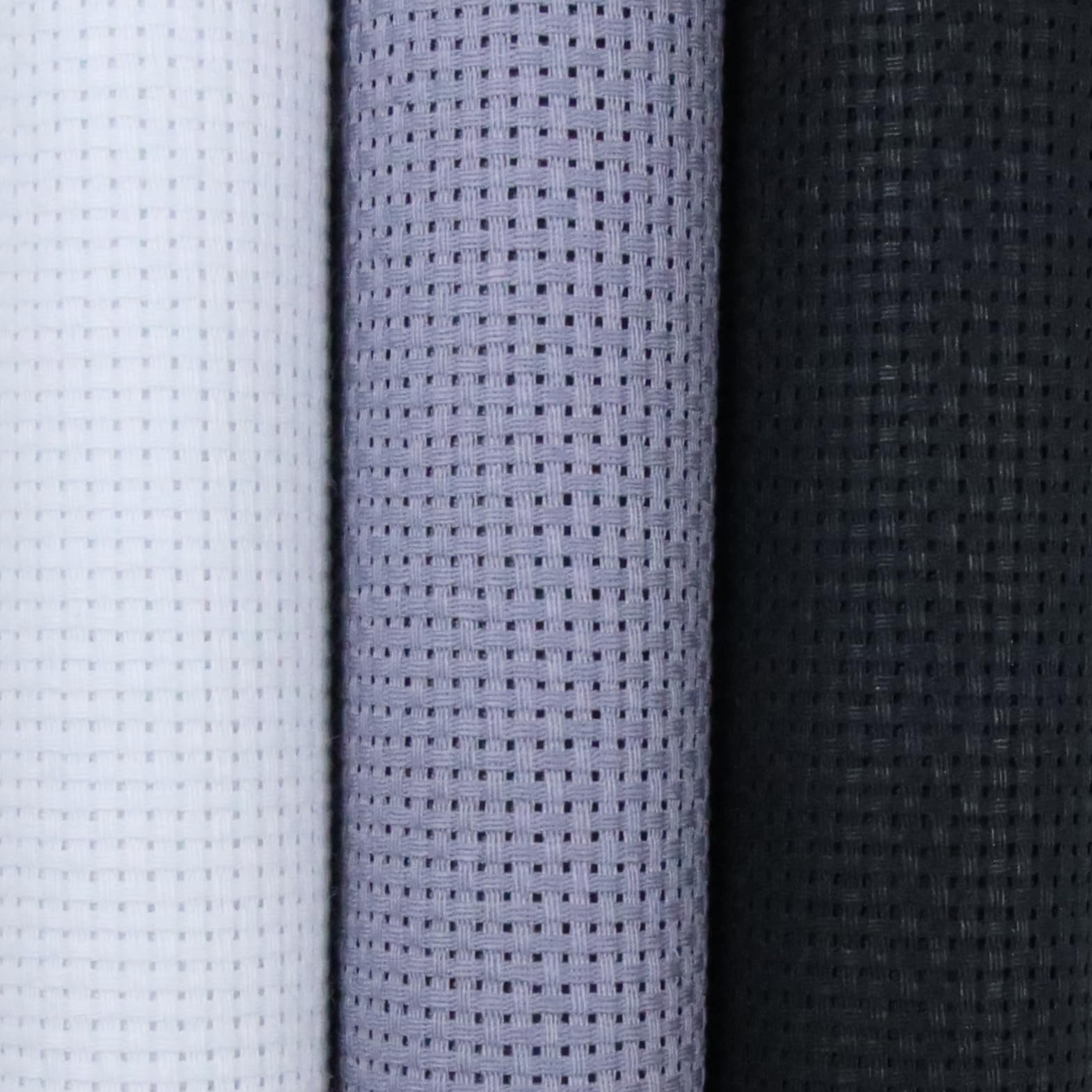 KCS 3 pc of 15" x 18"(38cmx45cm) 11 Count Cross Stitch Cotton Aida Cloth Needlework Rolled Fabric Box,11CT,White+Light Steel Grey+ Black