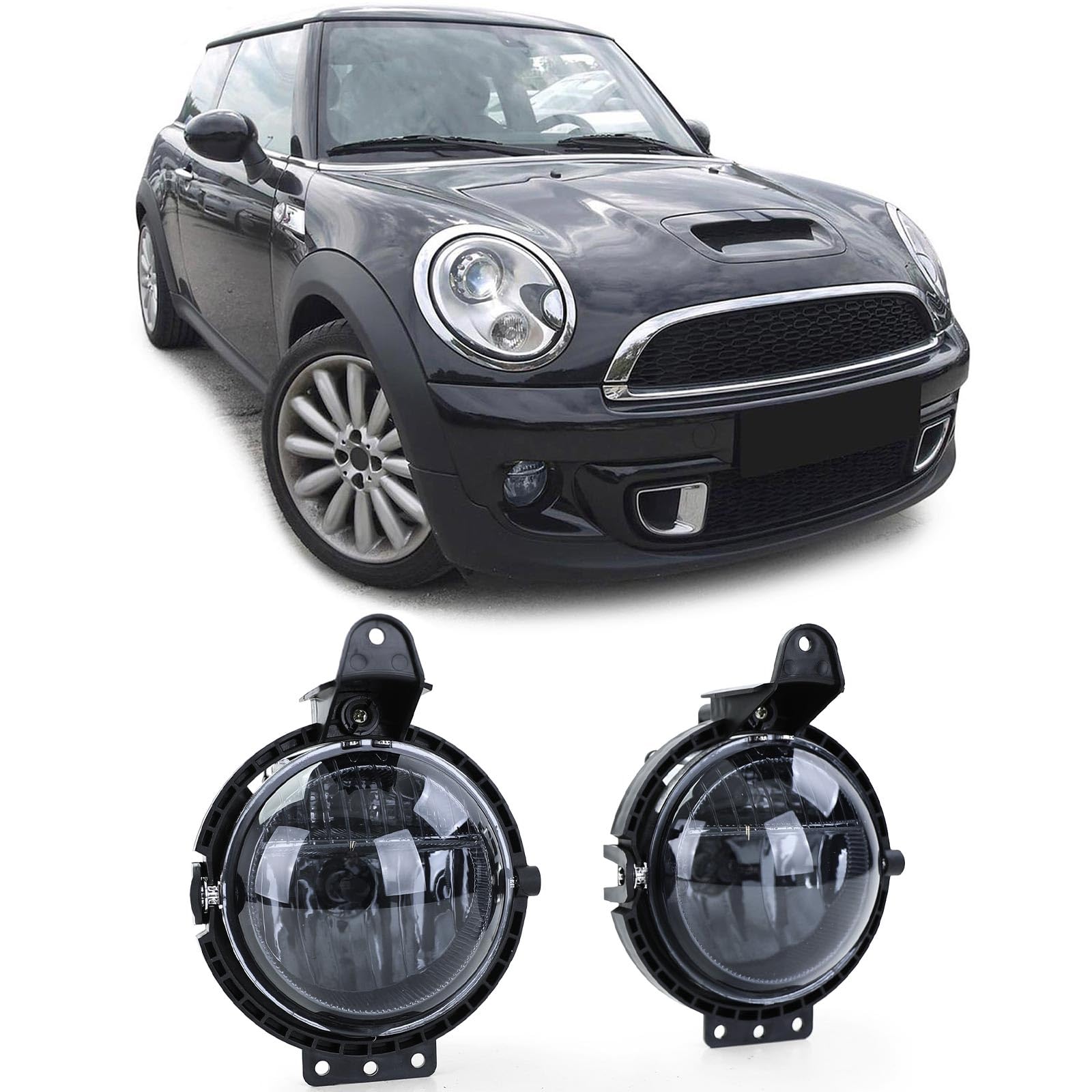 Carparts-Online Klarglas Nebelscheinwerfer Schwarz Smoke für Mini R55 R56 R57 R58 R59 06-13
