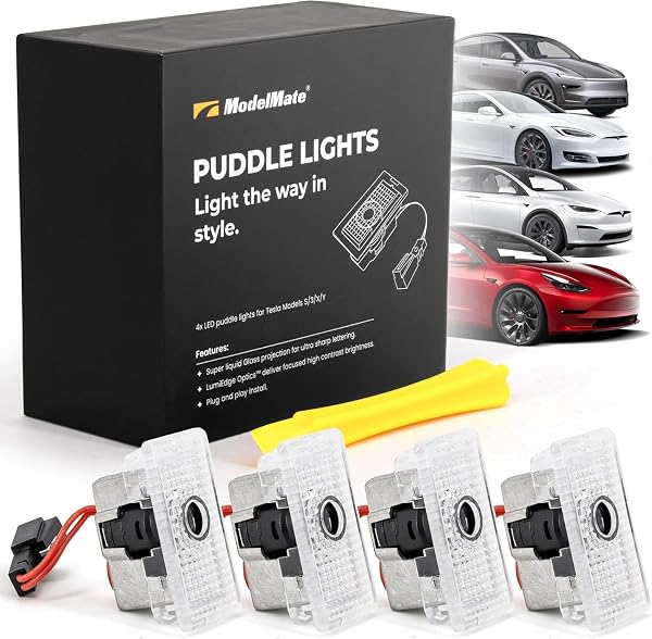 Tesla Logo Puddle Lights for Car Door (4 Pack) HD LED Puddle Lights Compatible with Tesla Model 3, Y, X, S, Premium Tesla Door Logo Projection Lights - 1