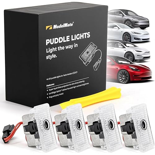 Tesla Logo Puddle Lights for Car Door (4 Pack) HD LED Puddle Lights Compatible with Tesla Model 3, Y, X, S, Premium Tesla Door Logo Projection Lights