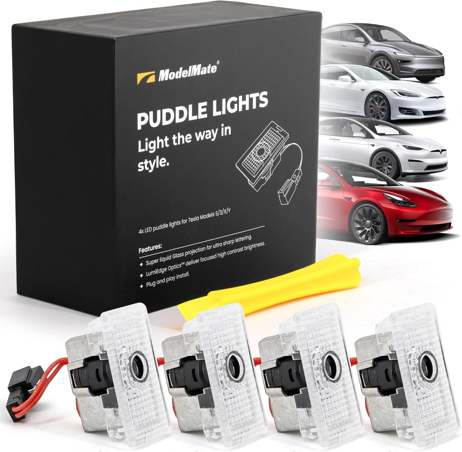 Tesla Logo Puddle Lights for Car Door (4 Pack) HD LED Puddle Lights Compatible with Tesla Model 3, Y, X, S, Premium Tesla Door Logo Projection Lights