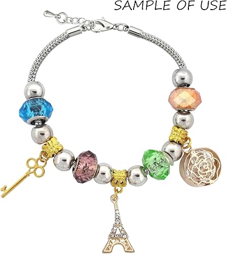 Miniatura 13 de RUBYCA Pulsera de encanto europea plateada cadena de serpiente con cierre de langosta DIY joyería 7.1 pulgadas 10pcs Blanco y plateado,Plata