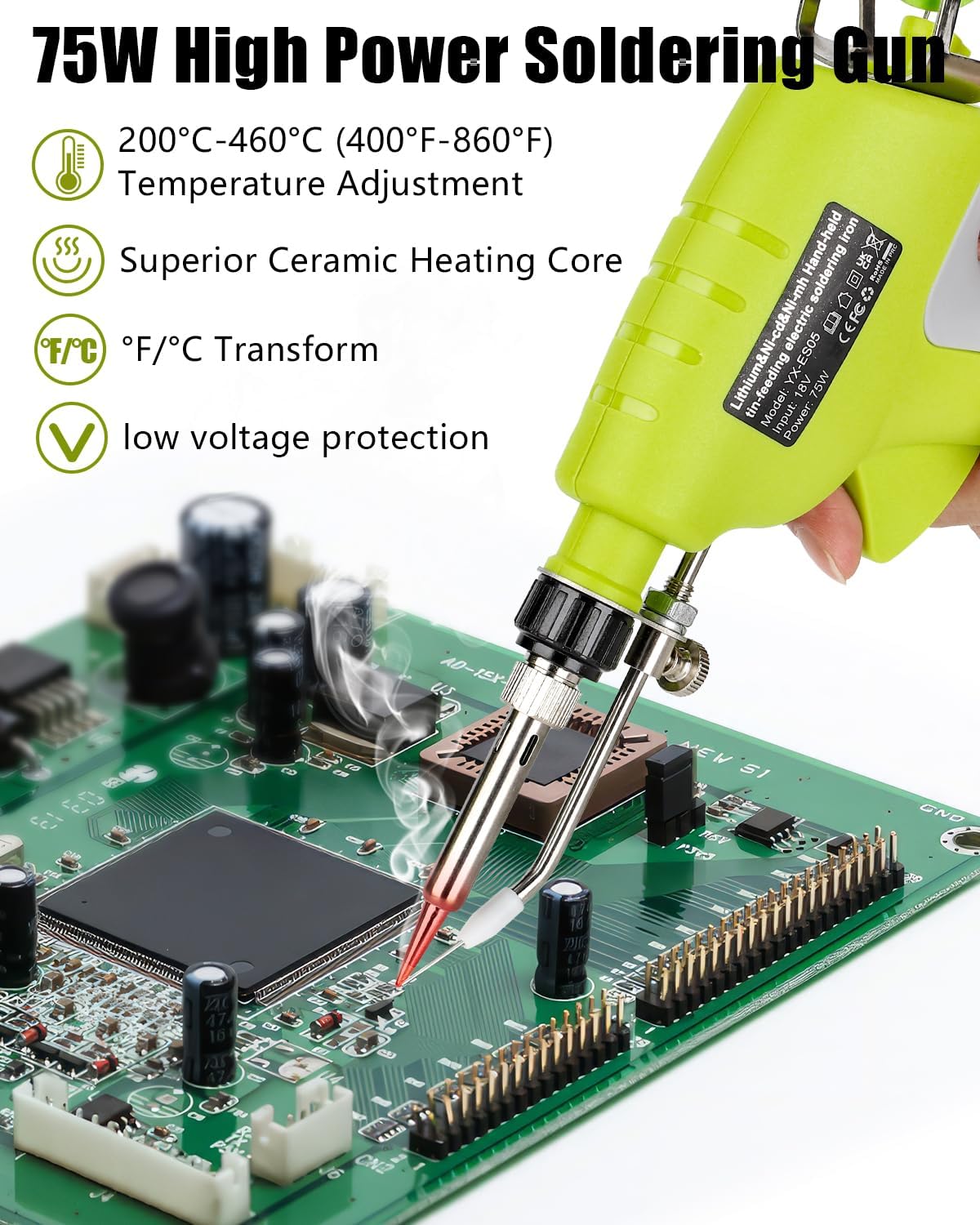 Taingwei Cordless Soldering Iron Kit for Ryobi 18v Battery,75W LED Digital Solder Iron Soldering Gun with 5pcs Tips,50g 0.04” Solder Wire for any Hobby Enthusiast (Battery not included)