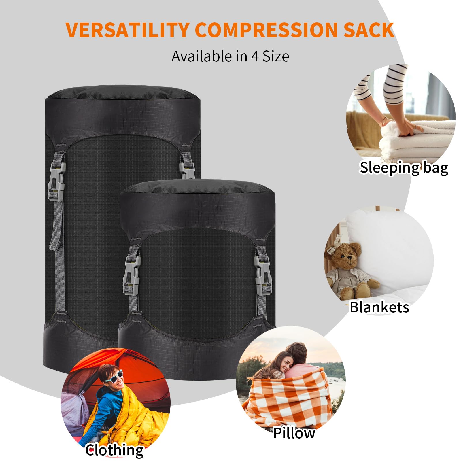 Risipu Kompressionssack, 8 l, 15 l, 25 l, 35 l, 52 l, ideal für Kompressionssack, wasserdichte Outdoor-Aufbewahrungstasche für Rucksackreisen, Reisen, Wandern und Camping