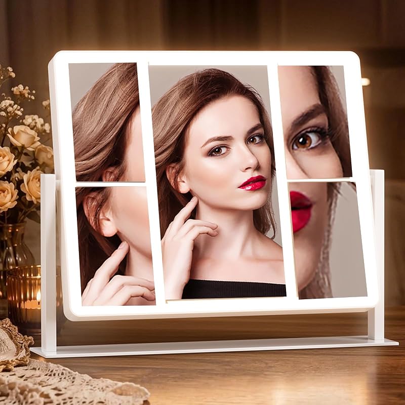 Espelho de maquiagem com iluminação LED DEXHOM, ampliações de 1X, 2X, 3X, 5X, 7X e 10X, branco