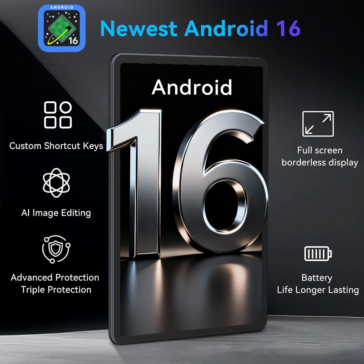 2026 12 Inch Tablet, 48GB RAM+256 Storage(Expand to 2TB), Android 16 Tablet with Keyboard, T7280 Octa-Core, 2.5K 2400x1600 Display, 16MP Dual Camera, 10000mAh, 5G WiFi, 4 Year Warranty