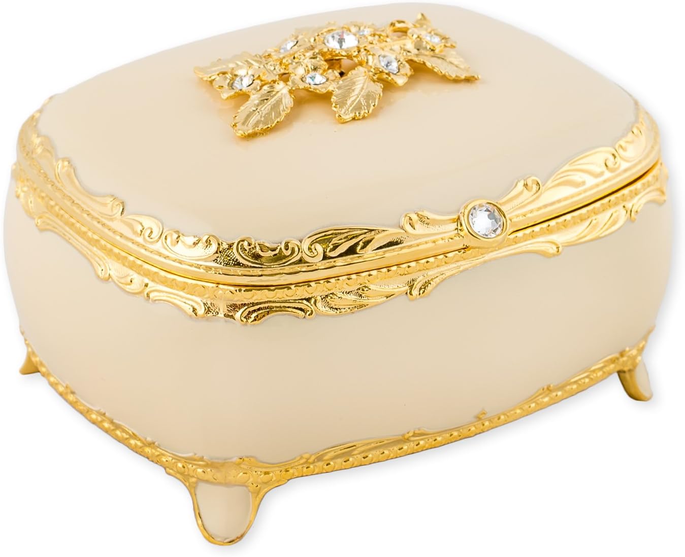 Splendid White Animated Butterfly Music Box Jewelry Box adorned with Austrian Crystals with Lined Jewelry Compartment playing Vivaldi Spring