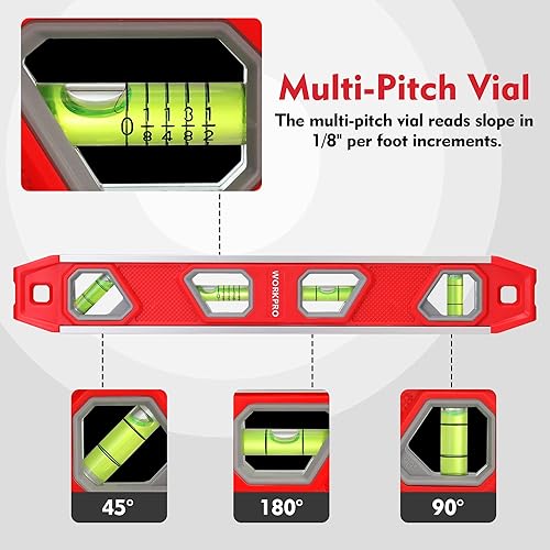 Miniatura 2 de WORKPRO Nivel de torpedo de 12 pulgadas, herramienta niveladora pequeña magnética, nivel de plomería con frasco de paso, reforzado con aluminio, 4