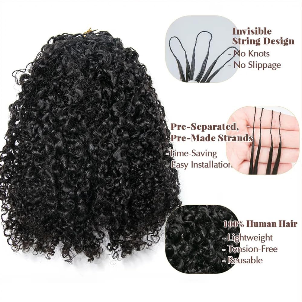 Knotless Pre-Separated Crochet Hair Extensions Kinky Curly 100% Human Hair Feather Crochet Braid Afro Kinky Curly Hair Extensions Natural Color 18Inch 120g