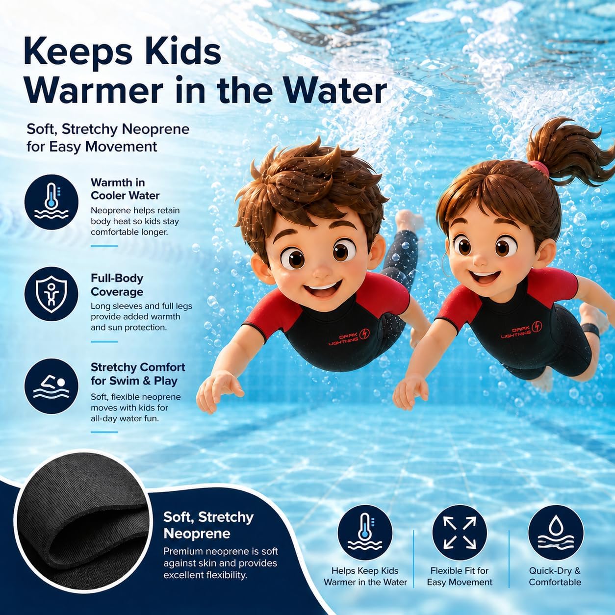 Kids Wetsuit for Boys Girls, 3/2mm Neoprene Shorty/Full Suit, Toddler Youth Thermal Swimsuit for Swimming, Surfing, Snorkeling, Beach and Pool